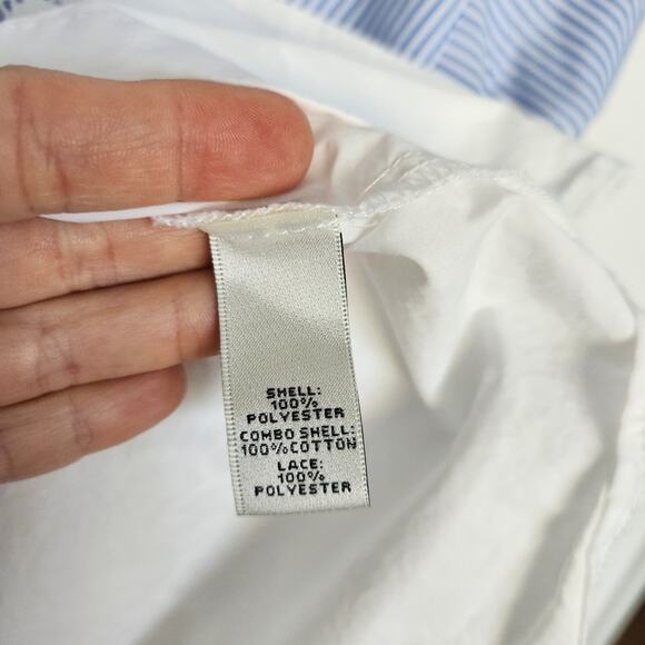 Elie Tahari Striped Lace Embroidered Button Down Shirt Blue Designer Relaxed Fit - Picture 5 of 7